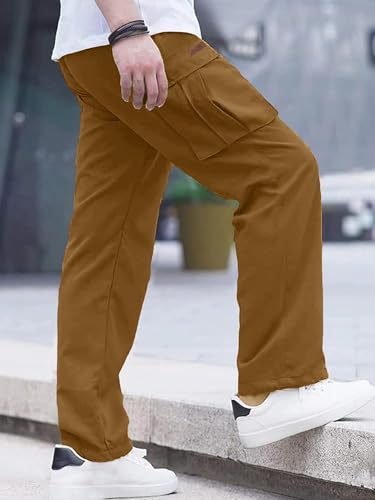 Image of Comdecevis Men's Casual Cargo Pants Workout Joggers Stretch Sweatpants Hiking Drawstring Tactical Pants with Multi Pockets