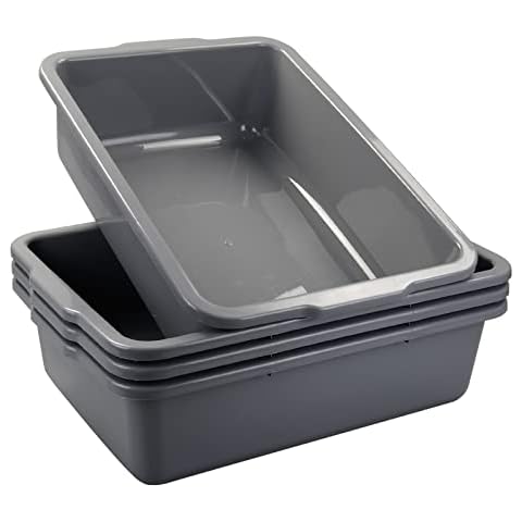 Minekkyes 4-Pack 35 Litres Large Rectangular Washing Up Bowl, Plastic Shallow Trays Bus Tub, Grey Cover