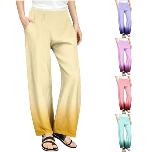Girls Gradient Cute Summer Workout Pants Elastic Waist Lightweight Straight Yoga Trousers with Pockets for Kids 4-14 Years2