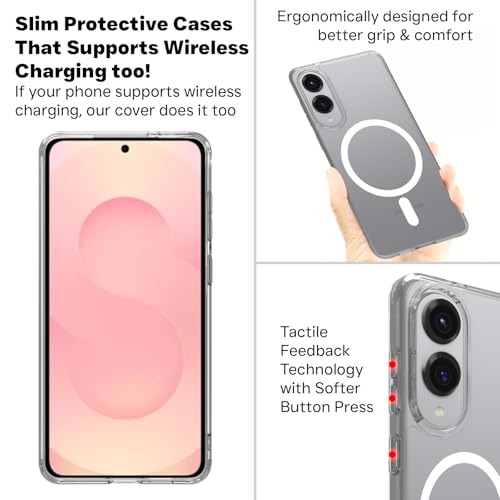 Image of RIGGEAR Shockproof Clear Hybrid Armor Magnetic Back Cover Case Compatible with MagSafe Accessories for Samsung Galaxy S25 Edge (Transparent PC and TPU Bumper)