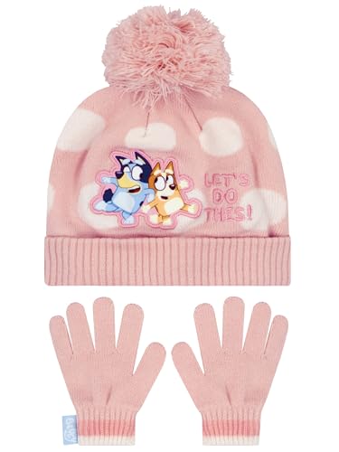 Gorro y guantes de invierno Bluey rosa, conjunto textil infantil talla única