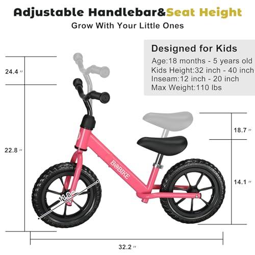 Image of Bobike Toddler Balance Bike Toys for 2 to 5 Year Old Girls Boys Adjustable Seat and Handlebar No-Pedal Training Bike Best Gifts for Kids