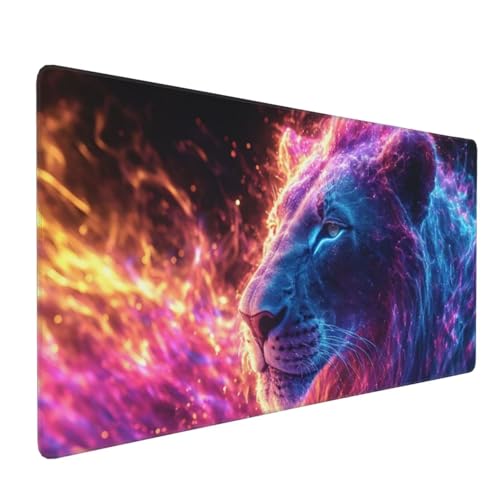 Tapis de Souris 120x60 cm Grand Tapis Souris XXL, Le Lion Tapis de Souris Bureau Gamer, à Bords Cousus, Base en Caoutchouc Antidérapante, sous Main pour Clavier et Souris, Decoration Maison E-900