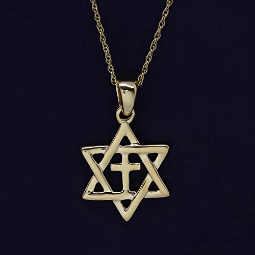 AFFY Star of David with Cross Pendant Necklace, 14K Gold Over Sterling Silver Jewish Christian Interfaith Jewelry Gift for Women with 18" Chain2