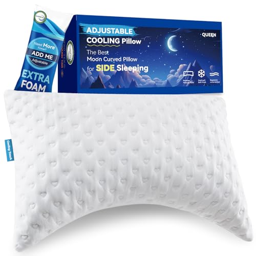 Cooling Side Sleeper Pillows for Adults, Curved Pillow for Neck and Shoulder Pain Relief, Shredded...