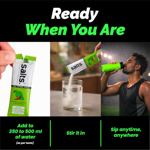 Image of Salts Electrolyte Powder, 15 Sachet with Zero Sugar, Electrolytes Hydration Mix Drink for Summer Heat, Workout Recovery and Travel, Keto and Vegan Friendly, (Raw Mango Chilli)