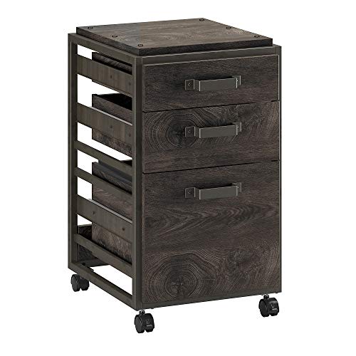 Bush Furniture Refinery 3 Drawer Mobile Pedestal, Dark Gray Hickory