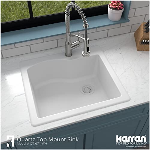 Karran Drop-In Quartz Composite 25 In. 1-Hole Single Bowl Kitchen Sink In White #TOP2