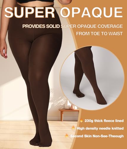 Image of MERYLURE Plus Size Fleece Lined Tights, Warm Winter Thermal Pantyhose Women, Queen Thick High Waisted Opaque Leggings