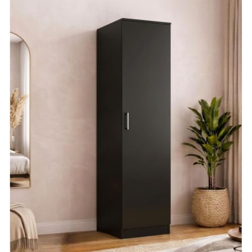 Image of Spyder Craft Engineering Woo Wardrobe for Clothes, Single Door Stylish Cupboard for Bedroom, Multi-Utility Design with Multirack Storage, Engineered Wood-Black