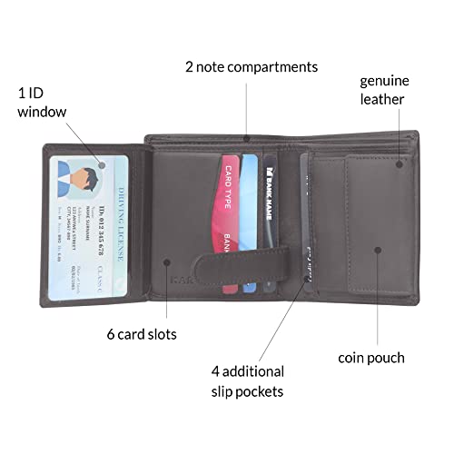 Image of KARA Brown Genuine Leather Wallet for Men - Bi Fold Vertical Men's Wallet with Six Business Card Holding Slot