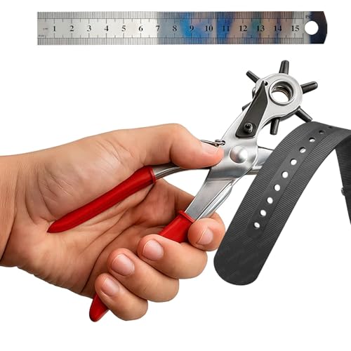 2PCS Belt Hole Puncher for Leather, Leather Hole Punch Tool with 15 cm Ruler, Adjustable Hole Puncher for Belts for Pet Collars, DIY Projects,for,Used for Shoes, Purses, etc