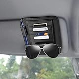 Organizer Parasole Auto in Pelle Nera – Porta Carte, Clip Occhiali e Porta Documenti – Portaoggetti Multiuso per Visiera Auto Universale