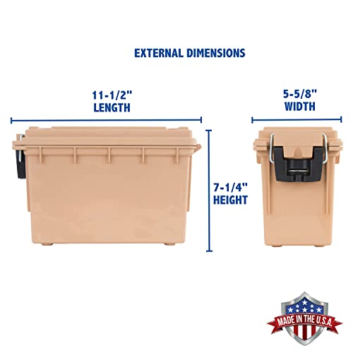 Image of Sheffield 12627 Ammo Storage Box, Stackable .30 Cal Field Boxes, Water and Dust Resistant, Lockable Storage Box with Handle, Secures Hunting Gear, Supplies, and Bullets, Made in USA, Tan, (Pack of 6)