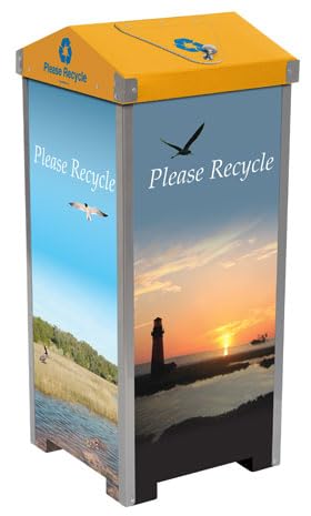 Nature Bin Trash or Recycling Bin with Rain Forrest Landscape | Heavy Duty Steel, Easily Portable | 40 Gallon Capacity with Close Flap Lid