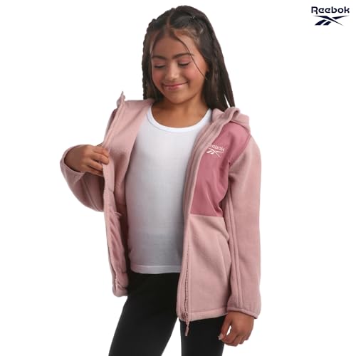 Image of Reebok Girls Fleece Jacket - Weather Resistant Lightweight Polar Fleece Line Zip Up Fleece Jacket for Girls Outerwear Coats