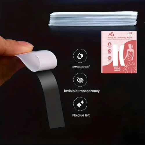 160 Strips Body and Clothing Tape Clear Double-Sided Tape for Clothes,Double Sided fabric Tape,Dress Tape-Strong Hold, Skin-Safe2