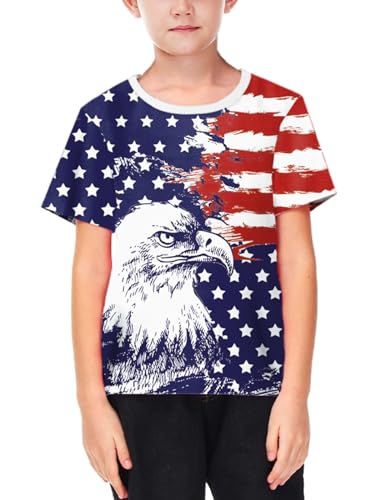 Image of Deerose Kids Striped Shirts Short Sleeve Boy Girls July 4th Patriotic Tee Top 3-14 Years