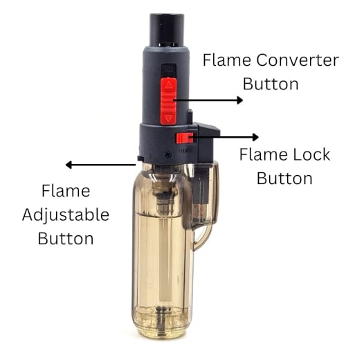Image of Blow Torch Refillable Culinary Kitchen Gas Lighter, Safety Lock & Adjustable Two Flame System for Food Cooking /BBQ /Baking /Coal Burning /Camping (Black)