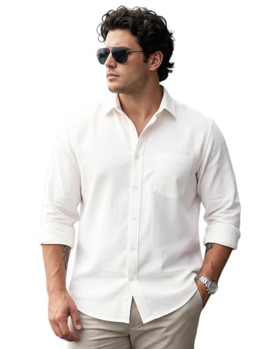 Image of Urbano Plus Men's Linen Blend Full Sleeve Relaxed Fit Casual Solid Shirt