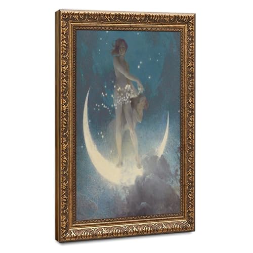 Impression sur toile de lin avec étoiles d'Edwin Blashfield et cadre en bois