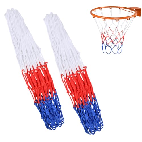 flintronic 2 Pièces Filet de Basketball Multicolore, Résistant Filet Panier Basket Exterieur, 12 Boucles Filet de Basket, Filet de Basket-Ball Professionnel...