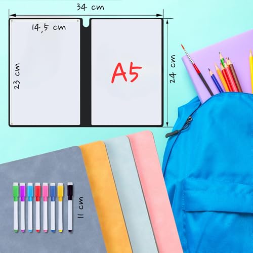 MandA® PIZARRA BLANCA pequeña | CUADERNO Pizarra PLEGABLE, BORRABLE y PORTÁTIL | Pizarra MAGNÉTICA | 2 x A5 + 11 Rotuladores + Borrador - Cuaderno de pizarra | INFANTIL| OFICINA | ESTUDIAR | Gris. - imagen 4