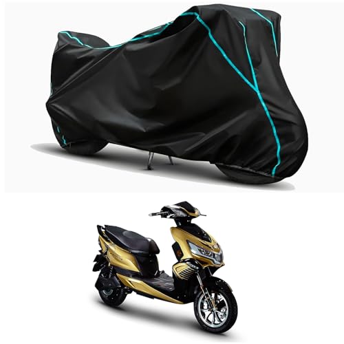 Image of Waterproof Bike Body Cover Compatible for | Okinawa iPraise+ STD | Taffeta Fabric, Sky Piping Design, Bottom Elastic Fit | Dustproof, Sun UV & Rain Protection for All Weather.
