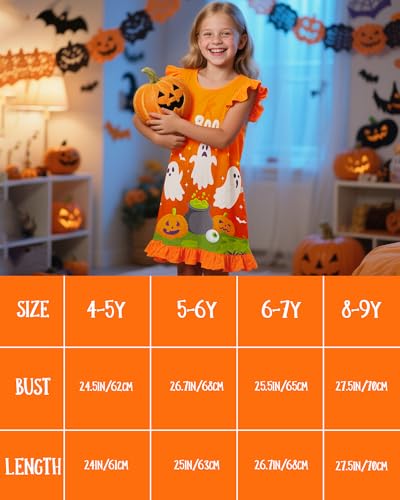 Fiodrimy Girls Halloween Nightgowns Toddler Sleepwear Pajamas Ghost Pumpkins Night Sleep Dress Soft Nightgown 3-4 Years - image 6