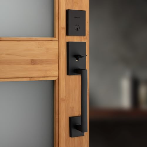 Kwikset San Clemente Front Door Lock Handle and Deadbolt Set, Entry Door Handleset Exterior with Interior Reversible Lever, Matte Black, Pick Resistant SmartKey Rekey Deadbolt Security - image 2