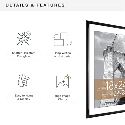 Image of MCS Trendsetter Poster Frame With Mat Option, 22x28 Matted to 18x24, Black | Trendsetter Poster Frame For Photos, 22x28 Inch, Displays 18x24 Inch Matted Or 22x28 Unmatted, Black, 1-Pack