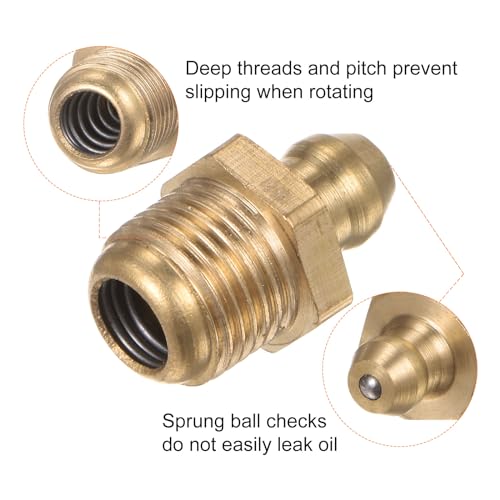 Image of HARFINGTON 15pcs Brass Straight Grease Fitting G1 /8 SAE Thread Hydraulic Grease Nipple Accessories for Car