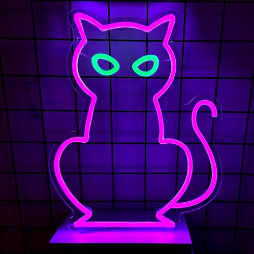 Image of Cat Neon Signs for Wall Decor, Purple Cat LED Neon Sign USB Powered, Halloween Cat LED Light Table Decoration for Bar, Christmas, Wedding, Birthday Party