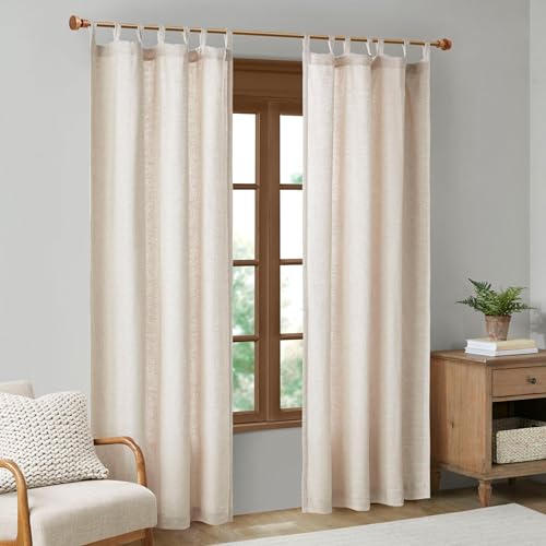 Image of Madison Park Linen Blend Curtain Window, Thermal Insulated Fleece Lining, Living Room Decor Light Filtering Drape for Bedroom, 1-Single Panel Pack Fits 1.25 inch Rod, Beals, 50x84 Tab Top, Natural