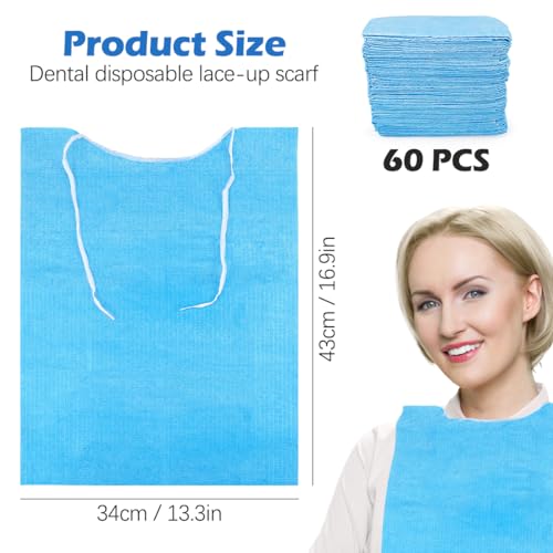 ZJIVQO 60pcs Disposable Dental Bids Adult Bibs Waterproof Dental Bibs with Rope Tie- Back Poly Bibs Table Covers for Tattoo Dental Clinic Use - Image 2
