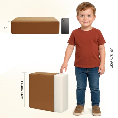 Image of Eiury Booster Seat for Kitchen Chair, Toddler Booster Seat for Dining Table, Waterproof PU Leather Kids Seat Cushion with Adjustable Straps, Non-Slip Bottom, Wipeable Seat Pad,Brown