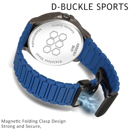 Image of Chronograph Look Gun Metal Round Dial Date Working Arabic Magnet Silicone Strap Watch for Men