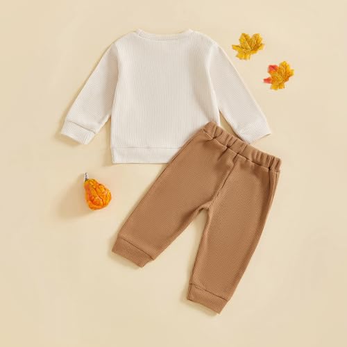 Thanksgiving Baby Boy Outfits Toddler Turkey Letters Long Sleeve Sweatshirt Elastic Waist Jogger Pants Clothes Set4