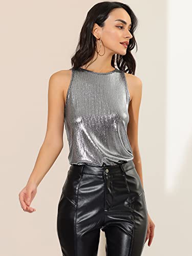 Allegra K Women's Metallic Tank Tops Shiny Sleeveless Party Disco Shirt3