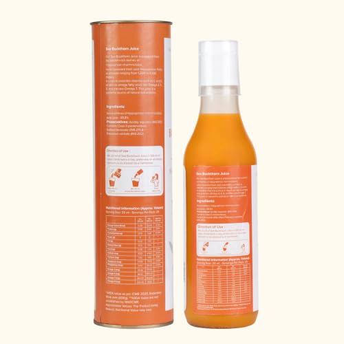 Image of Baidyanath Ayurvedant Himalayan Sea Buckthorn Juice, Cold-Pressed, 500 ml | Natural Source of Vitamin C, Omega 3, 6, 7 & 9, Antioxidants | Supports Immunity, Skin Health & Gut Health
