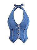 Floerns Women's Halter Denim Tank Top Button Down Backless Party Cropped Jean Tops Medium Wash Large