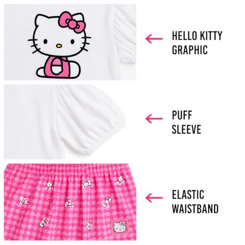 Image of Hello Kitty Girls Skort Set - 2 Piece Graphic Crewneck Top and Short Skort Cute Outfit Set (Sizes: 2T-12)