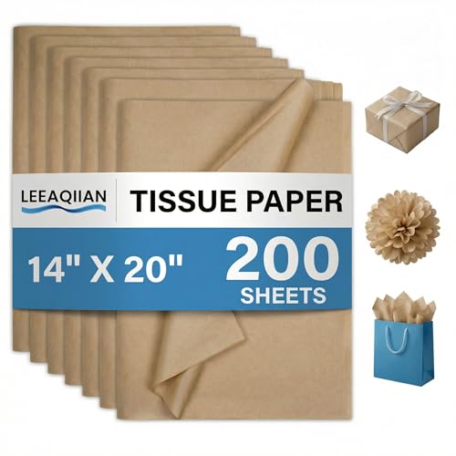 200 Sheets Kraft Tissue Paper for Gift Wrapping 14x20 Inches Decorative Tissue Paper for Gift Bags Bouquet DIY Crafts Wedding Birthday Christmas