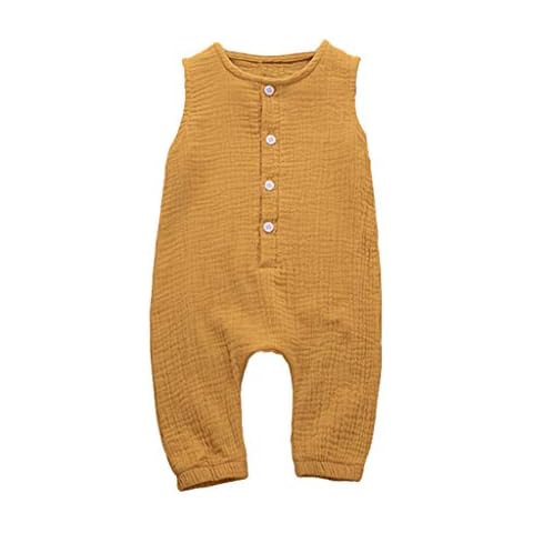 Spielanzug Baby Junge Mädchen Rovinci Unisex Baby Bodys Baumwolle Leinen Einfarbig Ärmellos Strampler Toddler Baby Wickelbody Neugeborenes Kinderkleidung Overalls Sommer Babykleidung Jumpsuit Cover