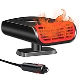 Car Heater, 12V Portable Folding Car Fans 2 in 1 Heating & Cooling Thermostat Fast Heating Defrost Defogger with Plug in Cigarette Lighter, 150W, Black