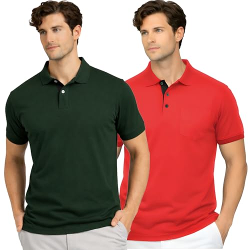 Image of Men's Premium Cotton Pique Polo T-Shirt, Classic Fit Short Sleeve Casual Summer Shirt, Soft & Breathable Fashion Polo