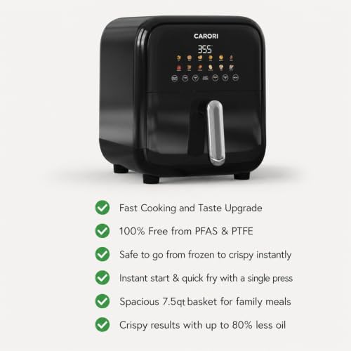 Image of CARORI 7.5 Qt Air Fryer with Viewing Window, 12 Presets and DIY Mode, 1700W, Large Nonstick Dishwasher-Safe Basket, Air Fry, Bake, Roast, Reheat, Dehydrate, Black