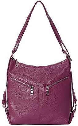 Womens Leather Handbag Zipper Shoulder Bag Convertible Backpack Daypack