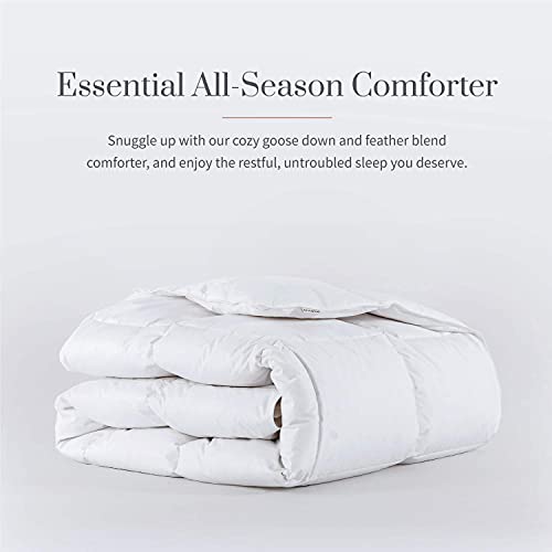 Everspread Perfect Percale Bedding Bundle - 4 Piece Sheet Set (Queen, Light Beige) & Goose Down Comforter (Queen) #TOP5