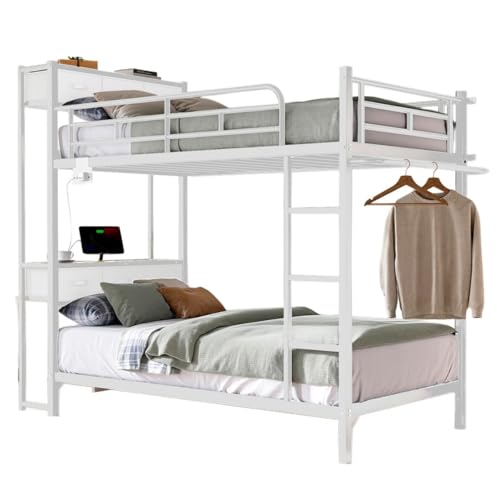 La Mejor Lista de Literas Coppel - solo los mejores. 43 HOMELYA Litera Base Cama Individual con Repisas y Perchero - Literas Individuales para Niños y Adultos - Muebles para Recámara con Estación de Carga Portátil (Blanco,...